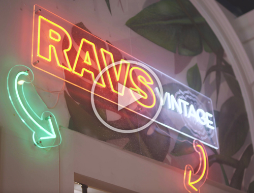 neon sign with RAVS vintage wording