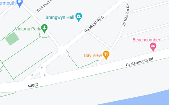 Map showing location of the Brangwyn Hall in Swansea