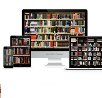 The library accessed online through different tech devices