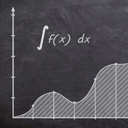 A graph of a function on a blackboard. The area underneath the graph is shaded.