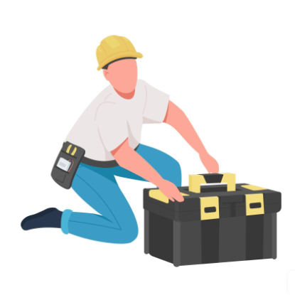 Person wearing hardhat with toolbox