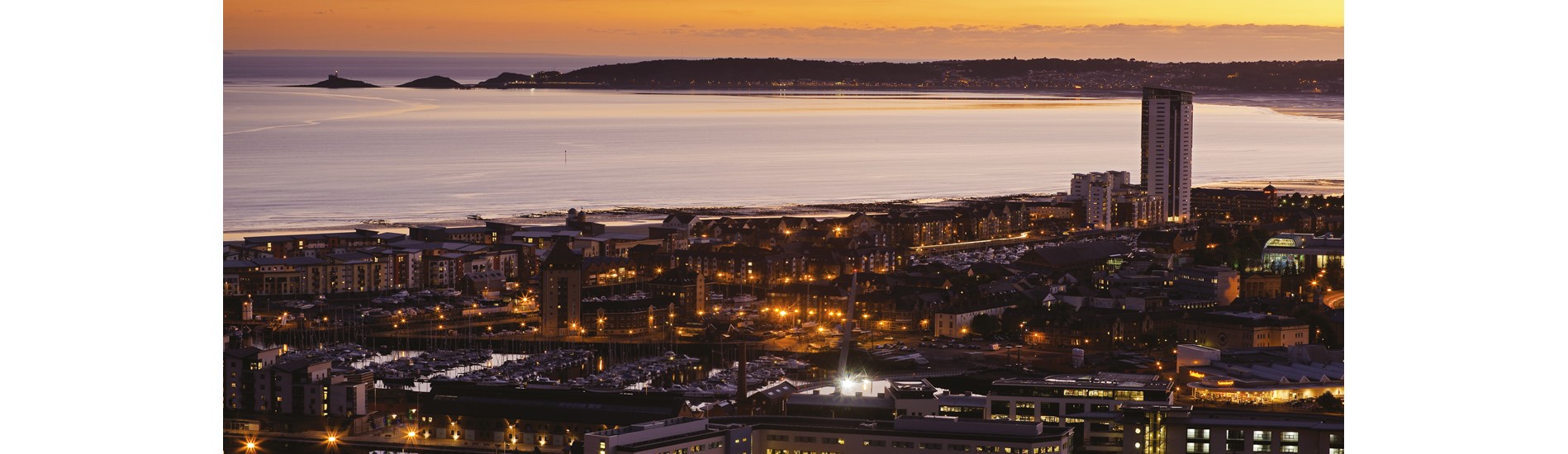 Sunset over Swansea City and the Bay