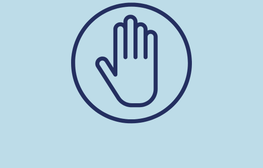Light blue background with the outline of a hand in the stop symbol. 