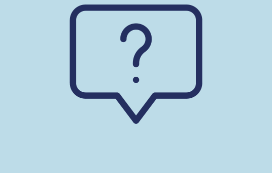 Light blue background with a speech bubble and question mark outline. 
