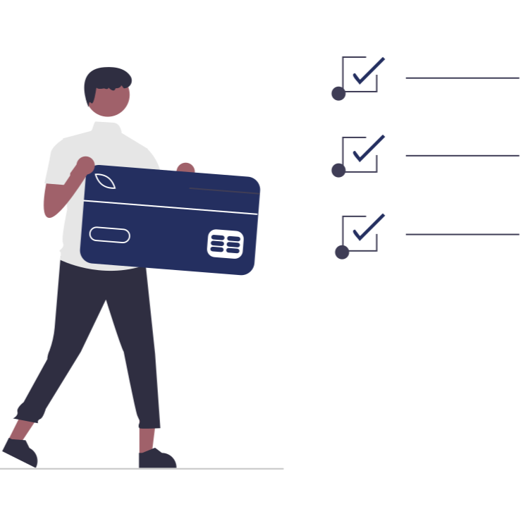 Clipart of person holding a bank card with checkboxes