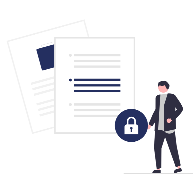 Clipart of person next to two documents with a padlock