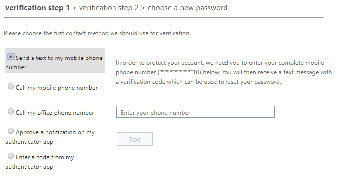 A screenshot showing Step 1 of the verification process for resetting your password, containing the following text: 