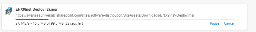 Screenshot of tab containing the progress of a software download named ENX9Inst-Deploy (2).msi 