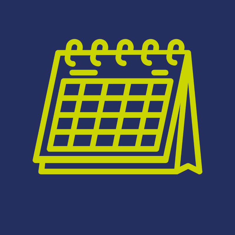 Green icon of a calendar on a blue background