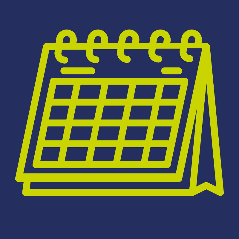 Green icon of a calendar on a dark blue background