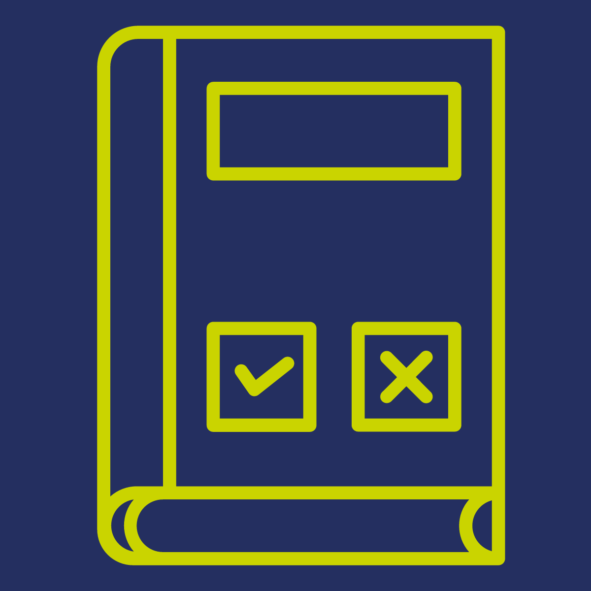 Green icon of a book on a dark blue background