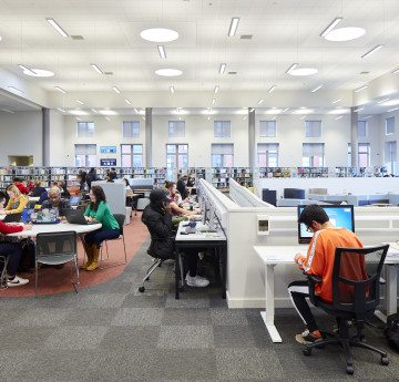 Lots of students studying at Bay Campus Library.