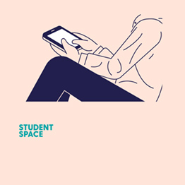 Illustration of a person sitting with a tablet device